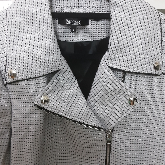 NWT Badgley Mischka Tweed Moto Jacket Grey Multi  Large - Picture 7 of 15